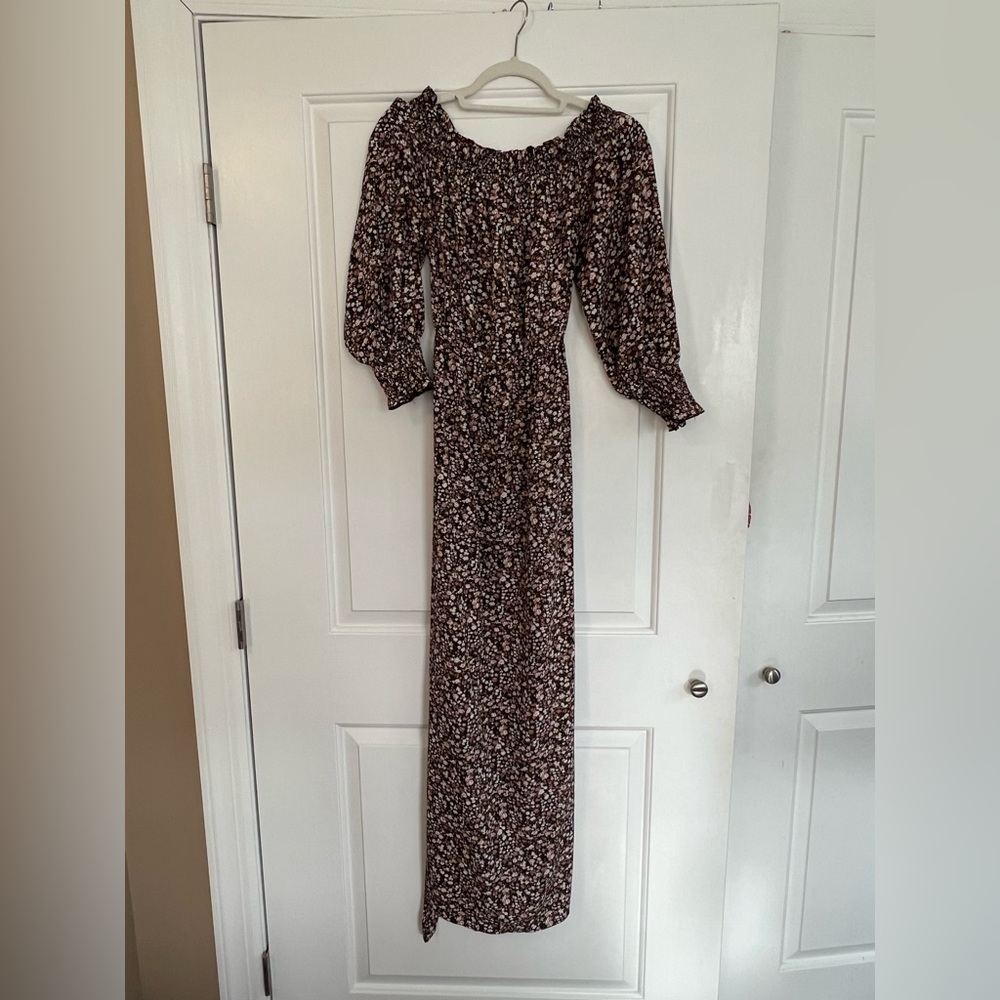 Pink Lily Black Floral Maxi Off the Shoulder Long Sleeve Dress